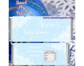 Winter Wonderland Baby Shower blue candy bar wrappers,(blue 5)